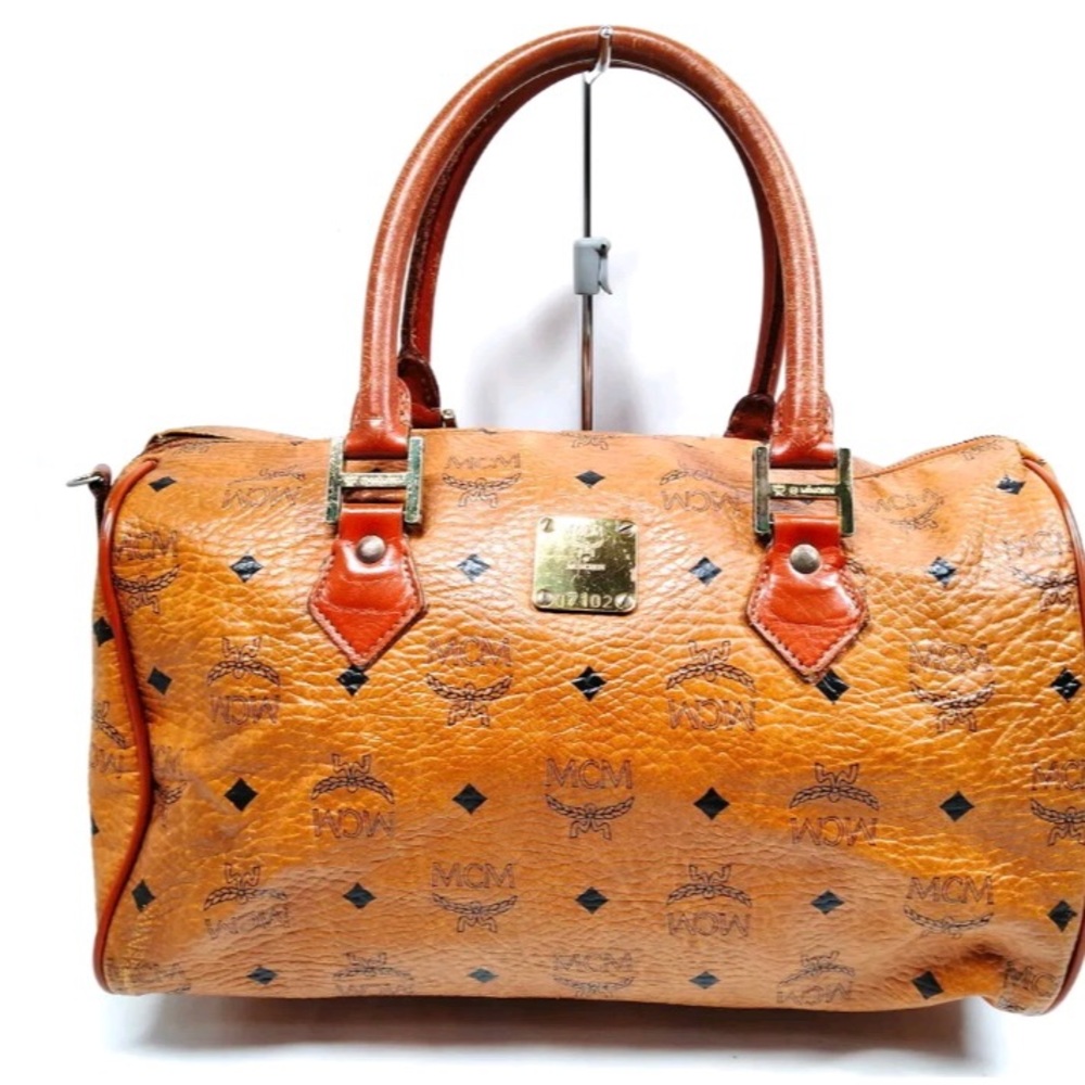 MCM Visetos Glam Mini Boston PVC Leather Handbag
